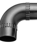 Ready Mount 4 Inch 90 Degree Dust Hose Elbow For Dust Collection Systems, side view, black aluminum, connects two hoses, no clamps