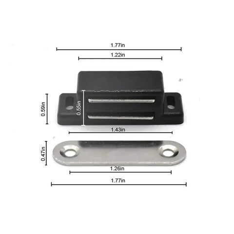 12 Piece Magnetic Cabinet Door Latch Closures For Kitchen Cupboards White Plastic Built Tough Heavy Duty Magnet Catch Set Easy Install Durable Magnetic Cabinet Hardware black magnetic latch and steel plate measurements