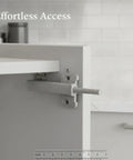 Push To Open Cabinet Latch With Rebound Mechanism for Handle Free Kitchen and Wardrobe Upgrades, installed on a white cabinet.