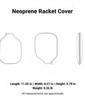 Diagram of Durable Neoprene Racket Cover With Full Zip Protective Sleeve For Pickleball Paddles And Tennis Rackets, dimensions shown