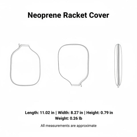 Diagram of Durable Neoprene Racket Cover With Full Zip Protective Sleeve For Pickleball Paddles And Tennis Rackets, dimensions shown