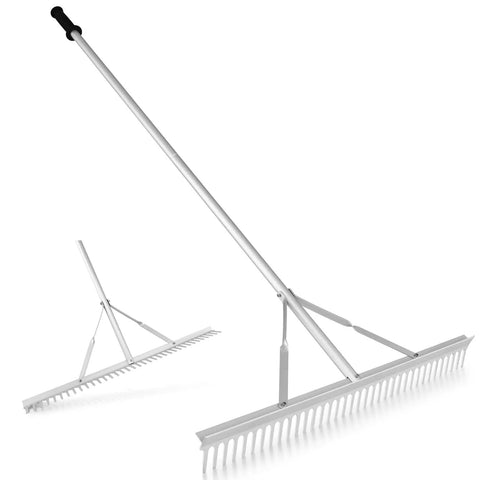 36 Inch Aluminum Landscape Rake With 36 Tines And 68 Inch Non Slip Handle For Easy Soil Loosening And Leveling Backyard Yard Rake Tool