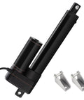 JQDML 12V linear actuator with mounting brackets; black metal housing, 6-inch stroke