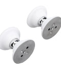 Heavy Duty RV Magnetic Door Stopper For Camper And Trailer showing a white magnetic door catch with metal base.