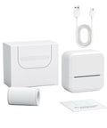 Portable Bluetooth Mini Label Maker Featuring No Sweat Inkless Thermal Printing For Crisp Photos And Totally Effortless Home Organization Sticker Sheets, USB cord, and manual included.