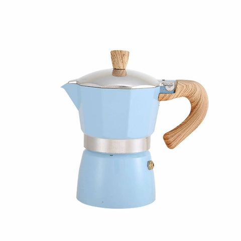 Yellow Portable Moka Pot With Wood Grain Handle For Turkish Coffee Lovers Go Anywhere Outdoor Coffee Maker 300ml