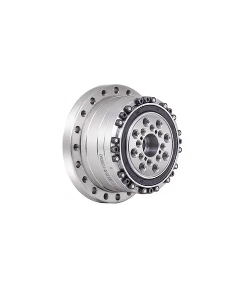 Side view of steel strain wave planetary gearing harmonic drive reducer gear for module motor, lightweight, compact, high precision design.