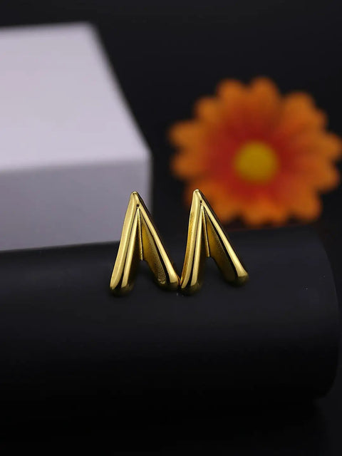 Chunky Gold Plated Earrings for Women, 18K Gold Plated Stainless Steel V Shape Heart Shell Studs on black surface