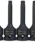Half Inch Drive Torx Star Socket Set 8 Piece Long 3 Inch Length Cr Mo Impact Sockets From T30 To T70 Black Phosphate Finish
