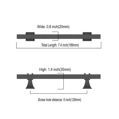 Dimensions of Heavy Duty Matte Black 5 Inch Cabinet Handles For Kitchen Drawers And Cupboards 10 Pack, showing length and spacing.