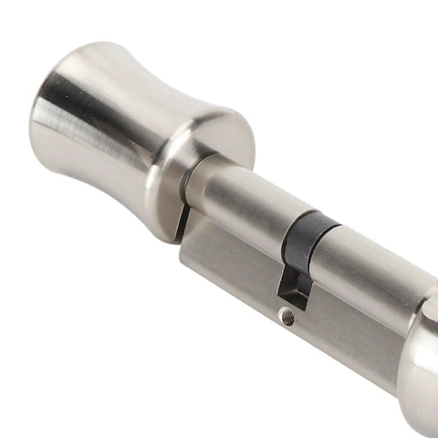 Keyless Smart Cylinder Lock Featuring Touchscreen Keypad And Smartphone App Access Night Bolt Security For Wood And Glass Doors No Sweat Emergency Power Backup close-up stainless steel cylinder lock