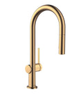 hansgrohe Talis N Pull Down Kitchen Faucet, Modern, Magnetic Hand Sprayer, 1-Handle, 1.75 GPM, Brushed Bronze, 72865141 in profile view.