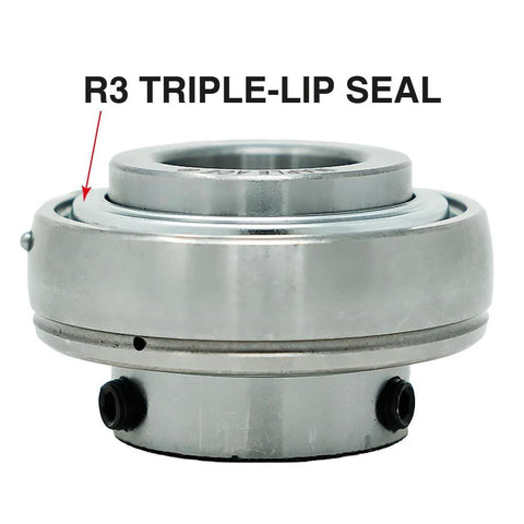 Maple Ace UC209-26 insert bearing, 1-5/8 in bore, spherical outer diameter, R3 triple-lip seal, with set screws and lubrication hole