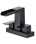 4 Inch Centerset Waterfall Bathroom Faucet With Two Handles, 3 Hole Basin Setup, Pop Up Drain, Lavatory Mixer Tap, Matte Black