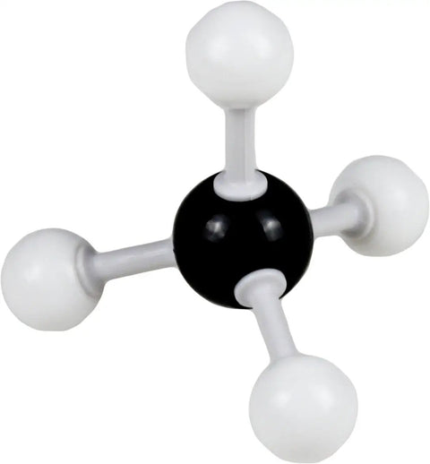 125 Piece Molecular Model Kit For Chemistry Fans And Makers, Visual Bonding With Colorful Plastic Atoms, Flexible Double And Triple Bond Links, Build Organic And Inorganic Structures Easily - Black and white model showing methane structure.
