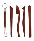 Premium Five Piece Solid Rosewood Sculpting Tools And Clay Molding Knives set displayed, five tools featuring rosewood handles.