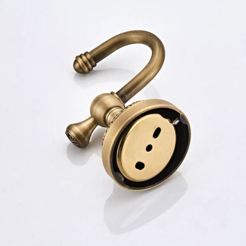 Robust Antique Brass Wall Mounted Coat Hook Single Rustic Hat Rack Fits Kitchen Entryway Or Bathroom Elegant Purse Hanger Rock Solid For Tight Spaces Daily, close-up view showing details.