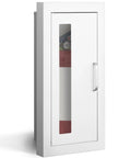 Semi Recessed Fire Extinguisher Cabinet For 10 Pound Dry Chemical Extinguisher Unit Industrial Wall Mount Box With Handle Door White Finish 4 Inch Wall Depth Easy Install Built In Mounting Quick Access Fits Extinguishers Up To 24 Inches High