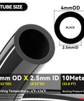 Diagram showing Black Polyurethane Air Hose 4mm Outer Diameter And 5 32nd Inch OD, 2.5mm Inner Diameter, 10 Meter Length.