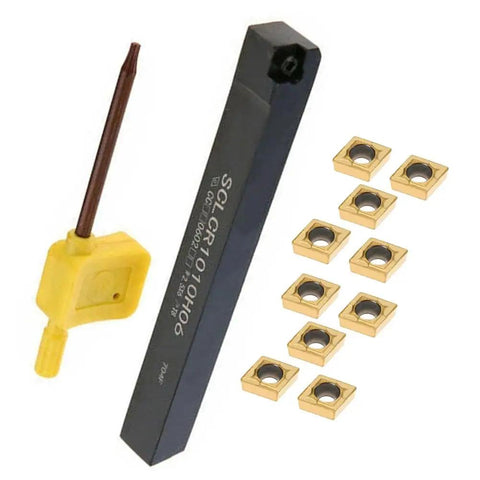 10 Pack CCMT060204 Carbide Inserts With SCLCR1010H06 Lathe Tool Holder for External Turning Alloy Steel Machining Steel Stainless Steel Cast Iron Vacuum Quenched For High Finish And Wear Resistance