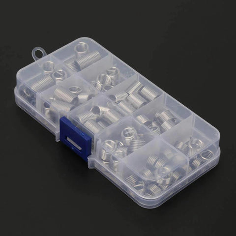 80Pcs M8x1.25 Threaded Inserts Kit In Stainless Steel For Reliable Thread Repair And Reinforcement Anti Loosening Design Durable Drill Sleeve With Handy Storage Box Great For Auto DIYers Furniture Pros And Metal Projects in clear compartment box