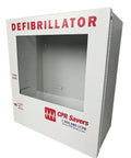 Wall Mount AED Cabinet For Secure Defibrillator Storage Without Alarm Emergency Ready First Aid Gear Box in white steel design.