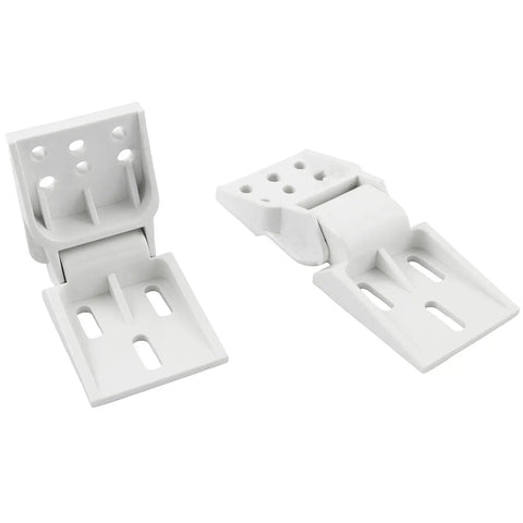 2 Pack Freezer Display Cabinet Hinges, Beefy ABS Plastic, 6-Hole Folding Door Hardware, showing hinges from above