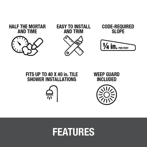 Features of Perfect Slope Brown Shower Pan Slope Kit For Tile Showers Up To 40 By 40 Inches Expands Styrene And Fiber Board