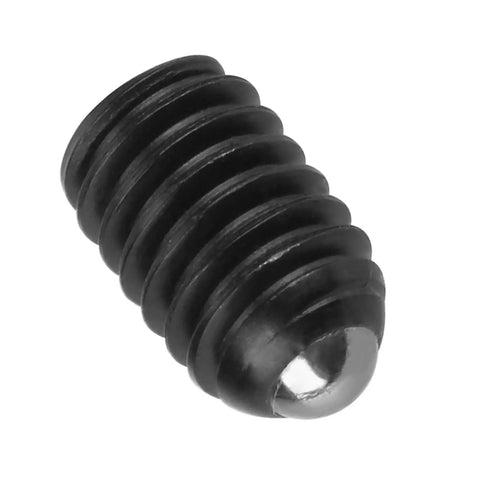Close-up of M4 X 8mm carbon steel ball plunger pin, hex socket design for machine fixtures and positioning tasks.