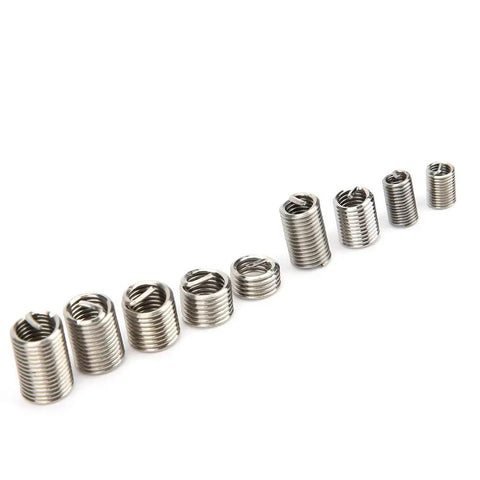 Heavy Duty Stainless Steel Threaded Inserts Repair Kit, 300 Pcs M4x0.7 And M5x0.8 wire inserts shown in a row on white surface