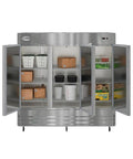80 Inch Commercial Reach In Refrigerator Triple Door Stainless Steel Kitchen MVP Boasting 72 Cubic Feet Of Storage With Aluminum Interior And 9 Adjustable Shelves includes various containers and shelves.