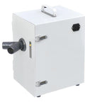 Heavy Duty 550W Dental Lab Dust Extractor With Digital Control Panel And Twin Impeller Pump side view with suction pipe.