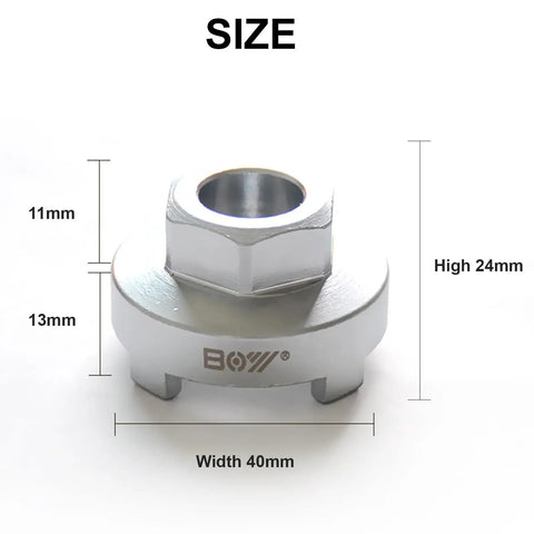 Diagram showing dimensions of Four Notch BMX Freewheel Remover Tool for Sprocket Pulling on Single Speed Bikes