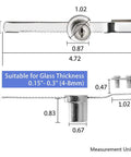 Sliding Glass Door Lock For Display Cases With Chrome Finish, Secure Ratchet Lock Set dimensions and specifications image