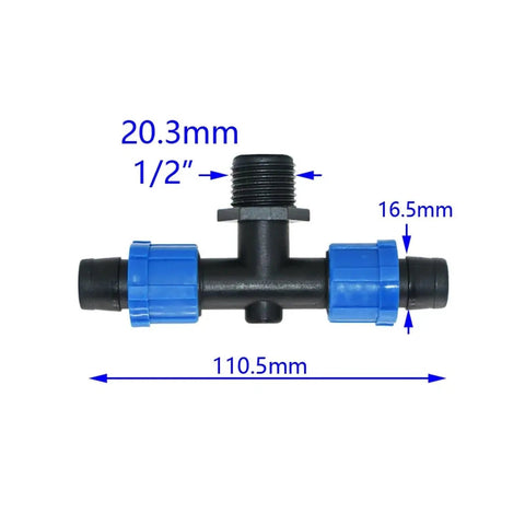 25Pcs 16mm Drip Tape Connectors Kit With Elbow End Plug Straight Tee Water Splitter Fittings Adapters For Garden Irrigation Systems No Leak Quick Install Plastic Hose Lock Nut T adapter with 1/2 inch threaded top