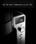 No Sweat Bean To Cup Coffee Maker With One Touch Espresso Button And Smart Temperature Control For Barista Quality Sips And Stress Free Daily Grinds Silver digital control panel displays temperature settings.