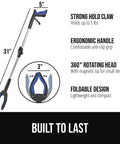 Strong Rubber Lined Claw Grabber Two Pack Reacher Tool for Seniors With 360 Magnetic Rotating Head Foldable Trash Picker