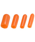 Orange Vinyl Round End Cap Set 40 Pcs In Three Thirty-Second Inch, One Eighth Inch, Five Thirty-Second Inch, And One Quarter Inch Inner Diameters For Furniture Feet And Chair Legs, Floor Scratch Prevention, Screw Thread Protectors, Assortment Kit displayed in varied sizes.