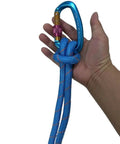 Hand holding Double Braided Arborist Rope 0.55 Inch By 200 Feet Static Rope with carabiner