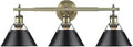 Restoration Three Light Bath Vanity From The Orwell Collection In Aged Brass Finish With Black Accents 24 Inch Wide Vintage Style Vanity Light