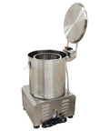 No Sweat Commercial Electric Salad Dryer And Heavy Duty Salad Spinner For Restaurants Built From Top Tier Stainless Steel view with lid open.