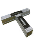 Heavy Duty T Style Spirit Level With Strong Magnetic Base And Reliable Horizontal Vertical Calibration Crafted From Industrial Alloy showing a close-up view of the liquid vials.
