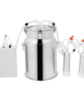 Go To 10L Electric Milking Machine For Cows And Goats With Pulsation Vacuum Pump Portable Milker Adjustable Pressure Milk Bucket Brush And Milk Tube Brush For Easy Farm Dairy Use, featuring stainless steel bucket and tubing