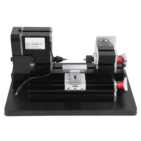 Ftvogue Mini Metal Wood Turning Lathe 60 Watt With Three Jaw Chuck compact design with metal frame and adjustable features for DIY woodworking.