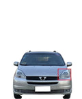 Front view of Toyota Sienna with highlighted headlight cover, 2004-2005 model. Toyota Sienna 2004 2005 Headlight Cover Clear PC Plastic Replacement shown.