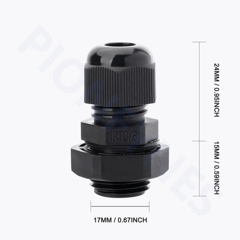 Close-up of Waterproof Nylon Cable Glands 3/8 NPT adjustable 4 to 8mm 0.16 to 0.31 inch with gaskets 50 pack IP68 for weatherproof wiring