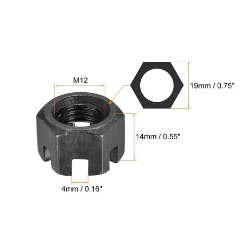 Badass M12x1.5mm Hex Castle Nuts Crafted From Hella Tough Carbon Steel With Matte Black Finish And Rock Solid Grade 4.8 Hold 10 Pack For Quick Jobs