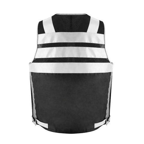 Hi Vis Reflective Safety Vest With 3M Strips, Black Knitted Vest, back view showing reflective strips, Extra Large