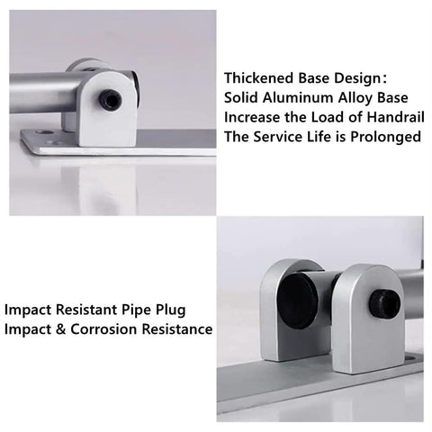 23.6 Inch Foldable Handrail Grab Bar Wall Mounted Toilet Safety Support For Handicap Elderly Seniors Disabled In Shower Bathroom Accessories Rock Solid 90 Degree Flip Up Design With Aircraft Aluminum And Up To 300 Lbs Capacity, shown with thickened base and impact resistant pipe plug.