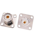 2-Pack UHF Female SO239 4-Hole Panel Mount No-Nonsense Coax Connector Adapter For PL259 Male Plug, nickel plated, 50 Ohm